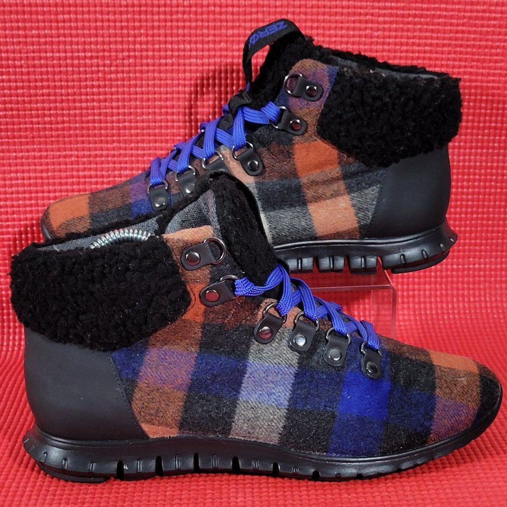 Cole Haan ZeroGrand Wool Plaid Hiker Boots - Size 7C Wide